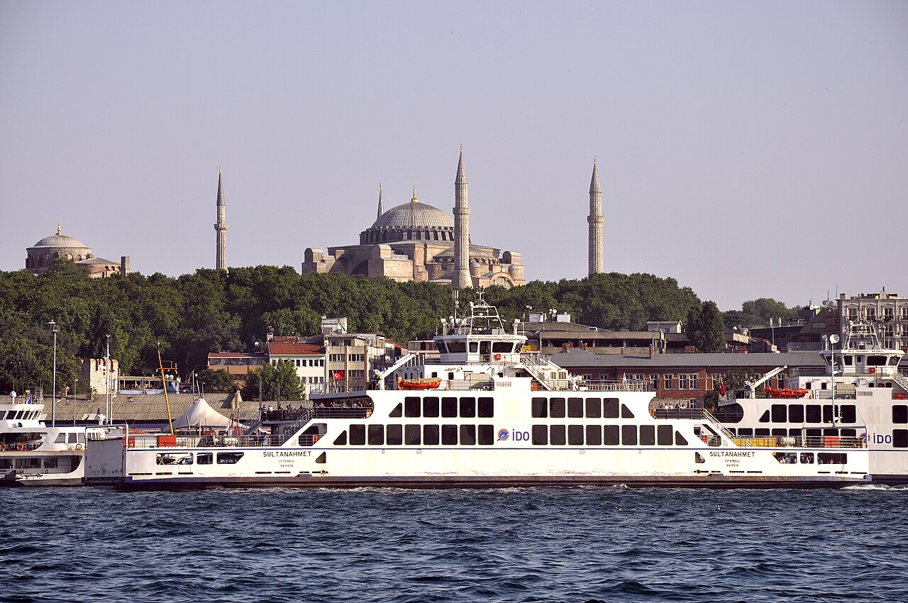 Ferry on the Bosphorus with Hagia Sophia